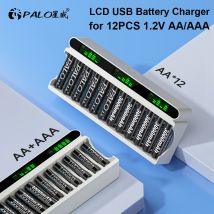 PALO-batería recargable AA NI-MH de 1,2 V, pilas recargables AAA de 1,2 V, cargador de batería inteligente LCD de 12 ranuras para AA y AAA de 1,2 V