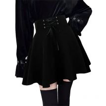 Halloween Mall Goth Rock Frauen Harajuku Y2k E-mädchen Hohe Taille Bandage Schwarz Mini Rock Dark Gothic Punk Club tragen Streetwear