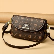 Damen Umhängetasche mit Klee muster Doppel riemen Handtasche lange & kurze Känguru Logo braune Designer Umhängetasche