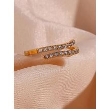 E.B.belle Fashion Christmas Gift For Female Double Layer Rhinestone Resizable Rings For Women Stainless Steel Adjustable Ring