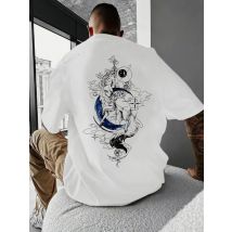 T-shirt da uomo estiva 100% puro cotone alla moda casual vestibilità ampia plus size volpe lettera stampata girocollo a maniche corte