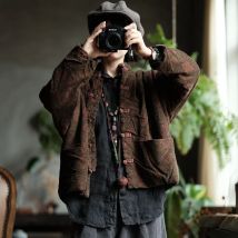 Frauen Casual Gepolsterte Jacken Neue Ankunft 2024 Herbst Chinesischen Stil Vintage Print Lose Weibliche Dicke Warme Baumwolle Mäntel M271