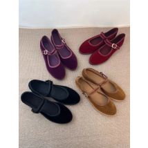 Velluto Mary Jane Scarpe da donna Punto a mano Casual Streetwear Ballerine Décolleté Donna Tinta unita Scarpe di stoffa rossa Mocassini