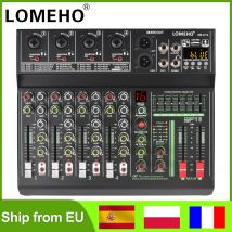 LOMEHO Console di missaggio a 4 canali Mute 48V Mixer audio EQ a 7 bande Tavolo audio con fader volume da 70 mm con interfaccia USB PC AM-UT4
