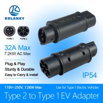 Kolanky Typ 2 zu Typ 1 EV Ladegerät Adapter Konverter IEC 62196 16A 32A J1772 für Elektrofahrzeug-Ladeanschluss