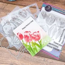 Alinacutle Metall-Stanzformen, geschnittene transparente Stempel, Schablonen-Set, Schichtung, Tulpe, Scrapbooking, Papierhandwerk, handgefertigtes Album, Kartenstanzer