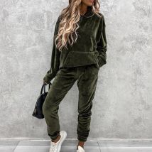 Herbst Winter Samt Trainingsanzug Set Elegante Weiche Tasche Pullover Top Weibliche Lose Sweatsuit Hosen Anzug Zwei Stück Set Outfits