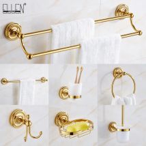 Gold Bad Hardware Set Badezimmer Zubehör Regal Seifenschale Toilettenpapierhalter Seifenspender Robe Haken ELM53G