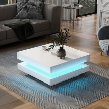 KOMHTOM Tavolino quadrato in stile tecnologico moderno bianco con striscia LED Bluetooth