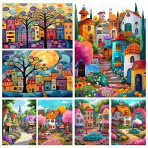 Cartoon Märchen Welt Bunte Burg Stadt Landschaft Diamant Malerei 5D DIY Diamant Mosaik Stickerei Kunst Dekoration
