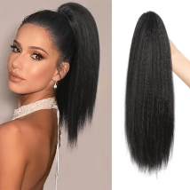 Yaki synthetische gerade Klauen-Clip-Pferdeschwanz-Verlängerung für Frauen, 30,5 cm, einfach zu tragen, flauschiges schwarzes Pferdeschwanz-Zubehör