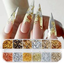 12 colori lamina d'oro splendidi unghie glitter scaglie di alluminio casuali chip di paillette design per unghie scintillii scintillanti decorazione per unghie