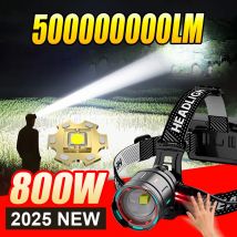 2025 Nuovo faro LED ad alta potenza da 800 W 500000000 Lanterna da caccia da lavoro da campeggio all'aperto con zoom super luminoso LM