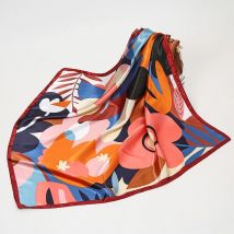 Blumendruck-Bandana, quadratischer Kopftuch, Seide wie Blumen-Kopftücher, quadratischer Satin-Haarschal, Bandanas für Frauen, 90 x 90 cm