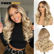Pelucas sintéticas con encaje frontal FREEDOM Body Wave para mujer, peluca de encaje pre-arrancada de 9x6, 20 pulgadas, pre-cortada, color marrón ombré rubio, pelucas para cosplay.