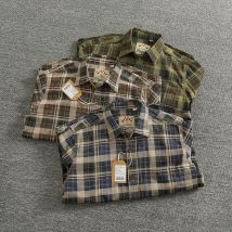 2024 frühling und Herbst Neue Amerikanische Retro Woven Plaid Cargo Hemd männer Einfache 100 % Baumwolle Gewaschen Einzelne Tasche Dünne jacke