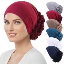 Women's breathable elastic chiffon hat with large flowers Solid color thin bottom cap  Islamic Head Wrap African Bandana Head