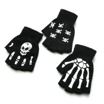 Unisex Halloween Totenkopf Handschuhe Punk Luminous Glow in The Dark Skelett Halbfinger Handschuh Cosplay Rutschfeste Handgelenk Stretch Fäustlinge
