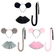 Mouse Costume Set Mouse Ears Headband with Tail Tutus Skirt for Kids Girls Halloween Christmas Animal Cosplay Costumes