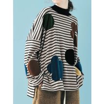 IMAKOKONI original design long sleeved round neck pullover flower polka dot embroidered striped T-shirt top 244908