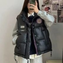 Gepolsterte Baumwollwesten für Damen, lockerer Kordelzug, Lady Giletes, Schwarz, kalt, koreanischer Stil, klassischer Trend, 2025, Herbst, ziemlich elegant, warm