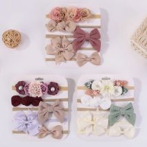5Pcs/Set Soft Baby Bows Lace Flower Headband Nylon Cotton Hair Bands for Girls Newborn Toddler Children Print Hair Accessories
