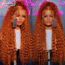 Swupod 13x4 13x6 200 densità trasparente HD parrucca anteriore del merletto per le donne onda profonda Remy capelli umani zenzero colore arancione Glueless