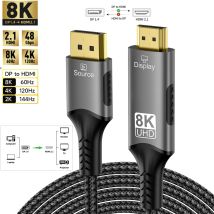 8K DisplayPort to HDMI Compatible Cable 8K@60Hz 4k@120hz DP to HDMI Adapter Display Port Video Audio for PC HDTV Projector Xbox