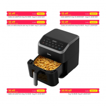 Freidora de aire caliente Midea, capacidad de 5 litros, tecnología HeatXpress, 90% sin aceite, ahorro de energía y tiempo con 7 preestablecimientos, MAD55F8APK