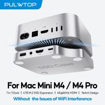 Dock PULWTOP Mac Mini M4 con custodia SSD da 4 TB, supporto HUB USB C HDMI 4K 60 Hz, USB A 2.0, SD/TF, audio per Mac Mini M4/M4 Pro