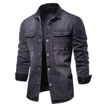 AIOPESON 100% camisas vaqueras de algodón para hombre, camisa informal de manga larga gruesa de Color sólido para hombre, pantalones vaqueros de alta calidad para primavera, camisa para hombre