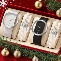Minimalistisches Freizeit-Armband-Set, rundes Zifferblatt-Design, Kunstlederarmband, beste Wahl als Weihnachtsgeschenk, Modeaccessoire