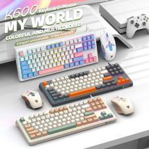 XUNFOX K600 Wired Keyboard and Mouse Set Silent Keys, 87-Key Layout Ergonomic Design Suitable for PC, Laptop, Gaming, and Office