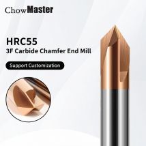 Chowmaster Hartmetallbeschichteter Fasenschaftfräser für Stahl HRC55 3-schneidige 60/90/120-Grad-Anfasfräser Wolframstahl-Fräser