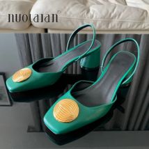 2025, modische Damen-Pumps mit klobigen Absätzen, Hochzeit, Slingback, Metall-Pailletten, Bratz-High-Heels, Damen-Pumps, elegant, luxuriös, schwarze Block-Absätze