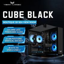Yeah Magic Cube PC Case Game MATX Desktop Computer Chassis Seaview Room Case Curved Glass Support 240 Water Cooling+3Pcs Fans