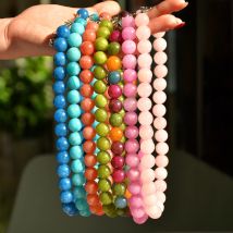 Yumfeel New 12mm Natural Stone Round Beads Necklace Bohemian Colorful Vacation Neck Decor Women Fashion Handmade Choker
