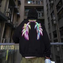 Reflektierender männlicher Kapuzenpullover Hip Hop Overfit Neu in der Marke Y2k Vintage Neuheit und einfache 90er-Jahre-Oberteile Fleece-Herren-Kapuzenpullover