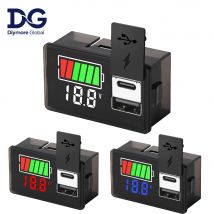 USB+Type-C Car Voltmeter Voltage Meter 12V 24V 3S-7S Lithium Battery Capacity Indicator Power Tester Li-ion Lead Acid