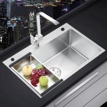 Lavello da cucina in acciaio inossidabile lavabo singolo spazzolato fatto a mano sopra il bancone per apparecchio da cucina con accessori di drenaggio