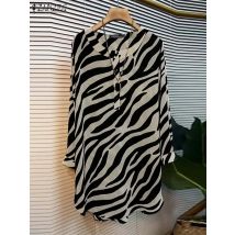 Zanzea Bohmian Zebra bedrucktes Hemd Mode Frauen Langarm Bluse lässig lose Rundhals ausschnitt lange Tops 2024 Auto imn Urlaub Tunika