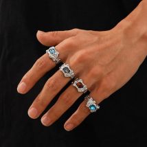 4 Stück/Set Lava-Ringe für Männer und Frauen, stapelbarer bunter Zirkon, dicker Ring, Metallring, Punk, nicht anlaufender Siegelring, Geschenke
