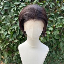 Dunkelbraune kurze Bob-Schnitt-Synthetik-Lace-Front-Perücken für Männer, Cosplay-Perücken für ältere Frauen, Haaransatz, leimlose 13 x 4-Lace-Front-Perücken