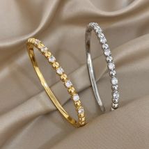 Exquisite Zircon Beads Patchwork Cuff Bangle Bracelets for Women Trendy Gold Plated Copper Slim Wrist Bracelet Party Jewelry