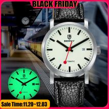 BERNY Orologio da uomo Orologio automatico di lusso a carica automatica Sappire MIYOTA 8215 Orologio da polso meccanico ferroviario superiore luminoso 5ATM