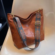 Vintage-Umhängetasche für Damen, Hobo-Tasche mit geometrischem Riemen, große Kapazität, Umhängetasche für Arbeit und Schule