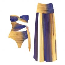 2 Pcs Hollow Swimsuit Sexy Women Bikini 2025 Cut Out Swimwear Female Swimming Suit Long Skirt Deep V Biquini Bodysuit Beachwear