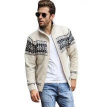 Winter Herren Jacquard Pullover Mantel Weihnachten Schneeflocke Druck Strickjacke Rollkragen Full Zip Lässige Warme Wolle Pullover 5XL
