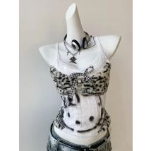Vintage Hottie Halter Tank Tops Subkultur Leopard Patchwork Weste frauen Kawaii Kätzchen Drucken Schlank Y2K Crop Tops Frauen Kleidung