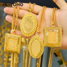 Luxury Allah Fashion Necklace Pendant 21k Gold Plated Dubai New Square Pendants Arabic Bridal Wedding Ramadan Jewelry